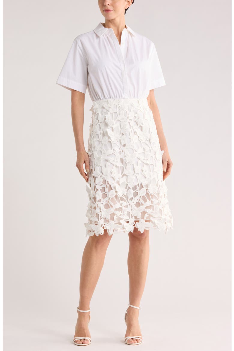 Colette Short Sleeve Mixed Media Dress, Main, color, WHITE