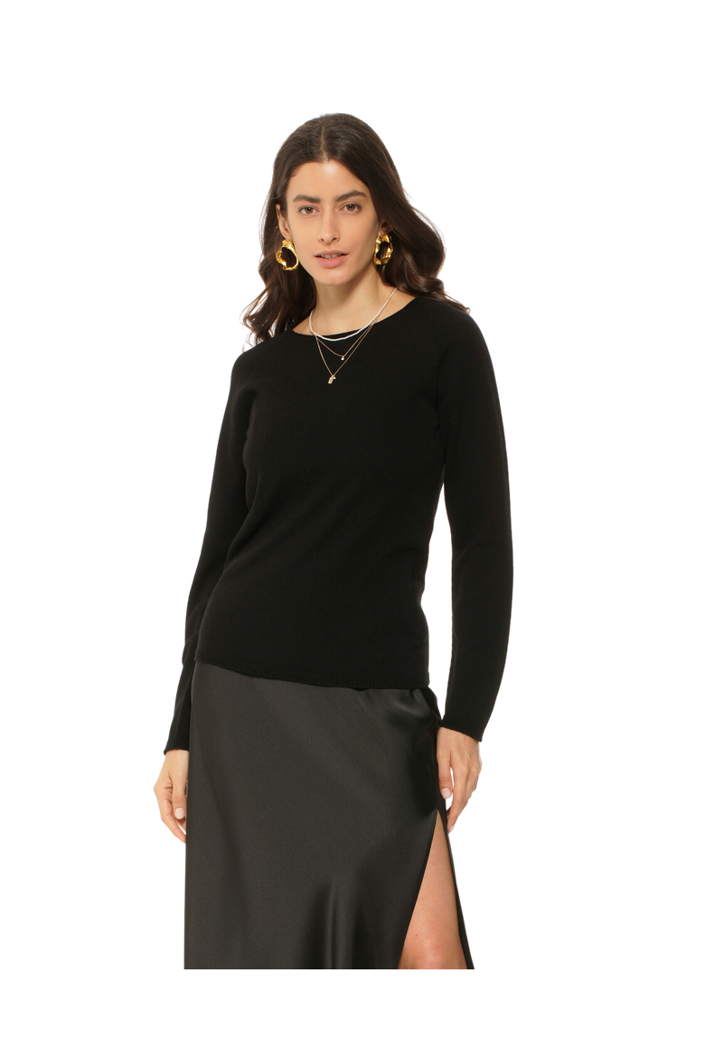 Ultralight Cashmere Raglan Crew Neck Sweater, Main, color, Black