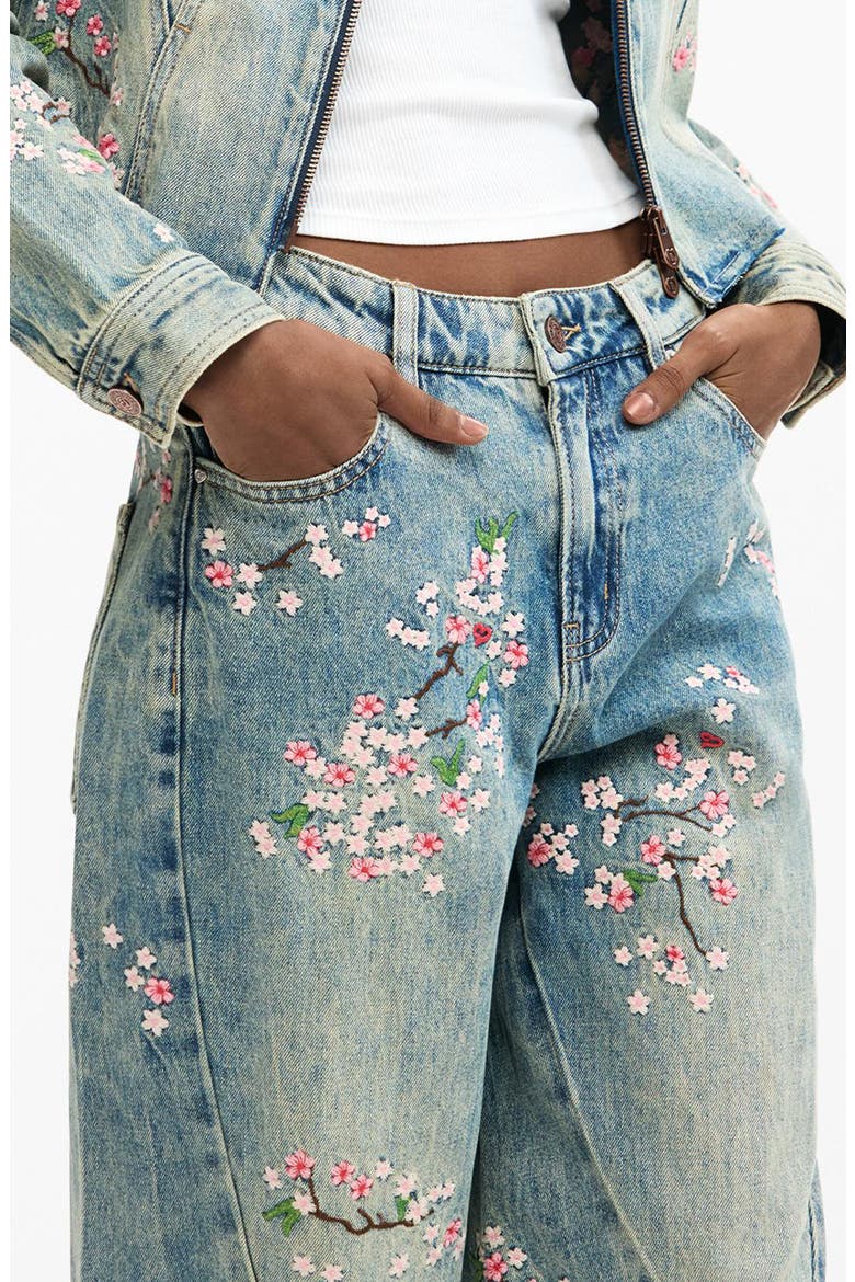 Floral Embroidery Straight Leg Jeans, Alternate, color, MEDIUM BLUE