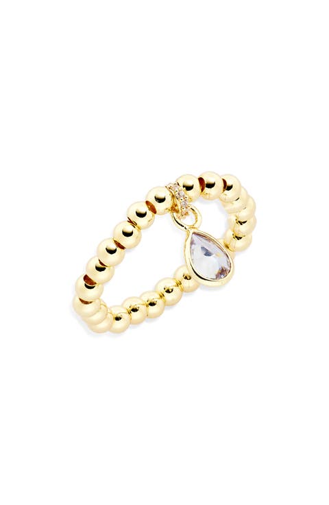 Teardrop CZ Bead Stretch Ring
