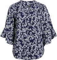 Jones New York Floral Print Bell Sleeve Top
