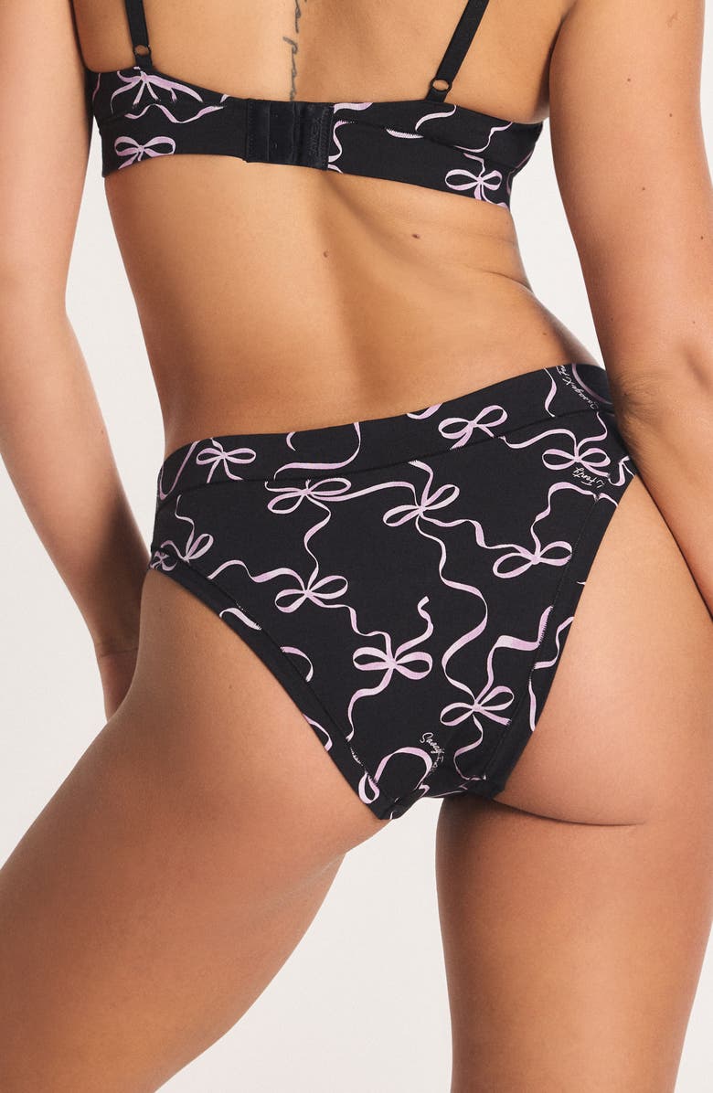 SAVAGE X FENTY Essentials Cotton Blend Cheeky Briefs, Alternate, color, Black Caviar Ribbon Wrap Print