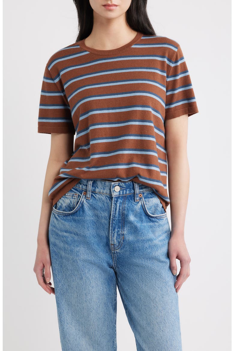 Stripe Cotton & Cashmere T-Shirt, Main, color, MOCHA STRIPE