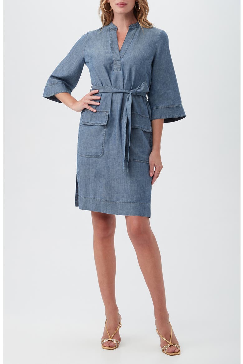 Kahiki Belted Chambray Dress, Main, color, INDIGO