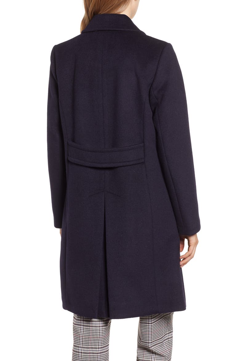 Double Breasted Wool Blend Coat, Alternate, color, NAVY