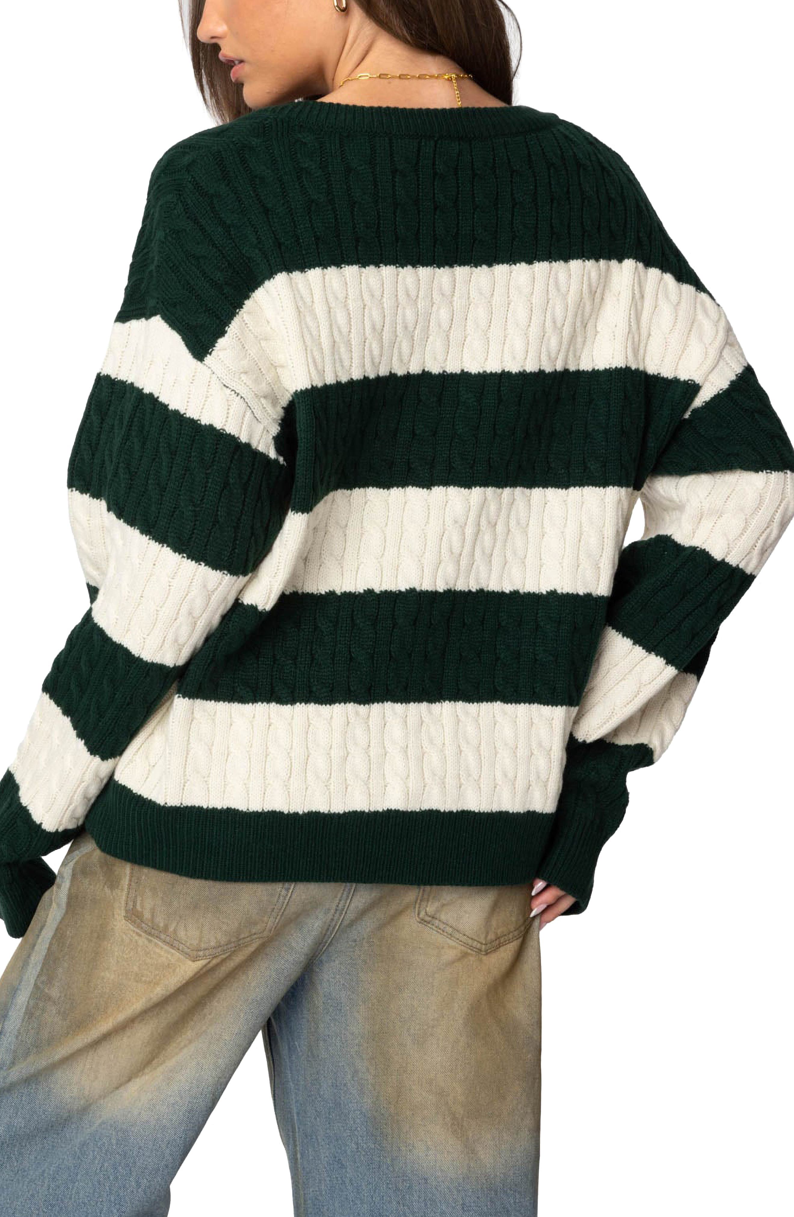 Stripe Oversized Cable Knit Sweater - image 2