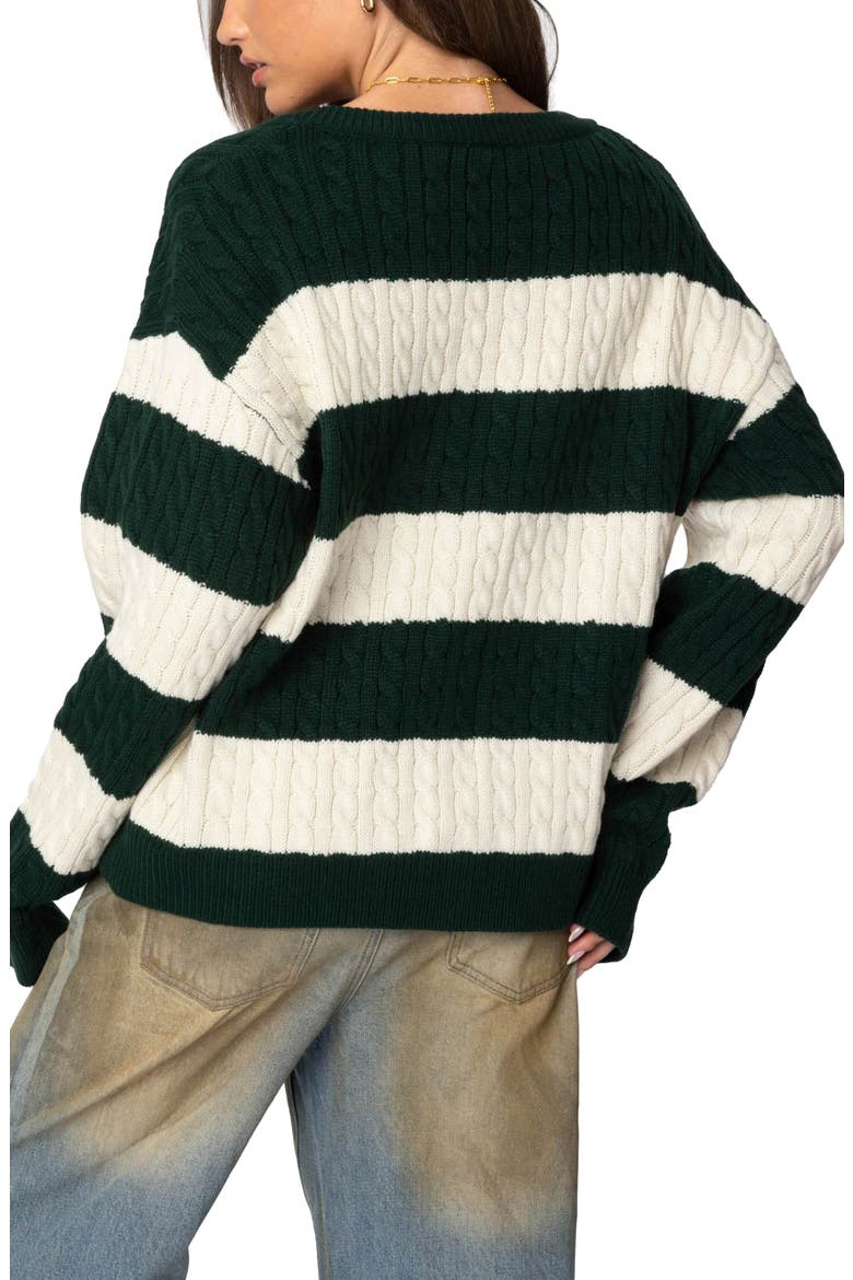 Stripe Oversized Cable Knit Sweater, Alternate, color, GREEN