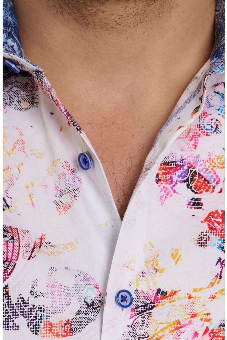 Splash of Color Short Sleeve Stretch Button-Up Shirt, Alternate, color, WHITE MULTI