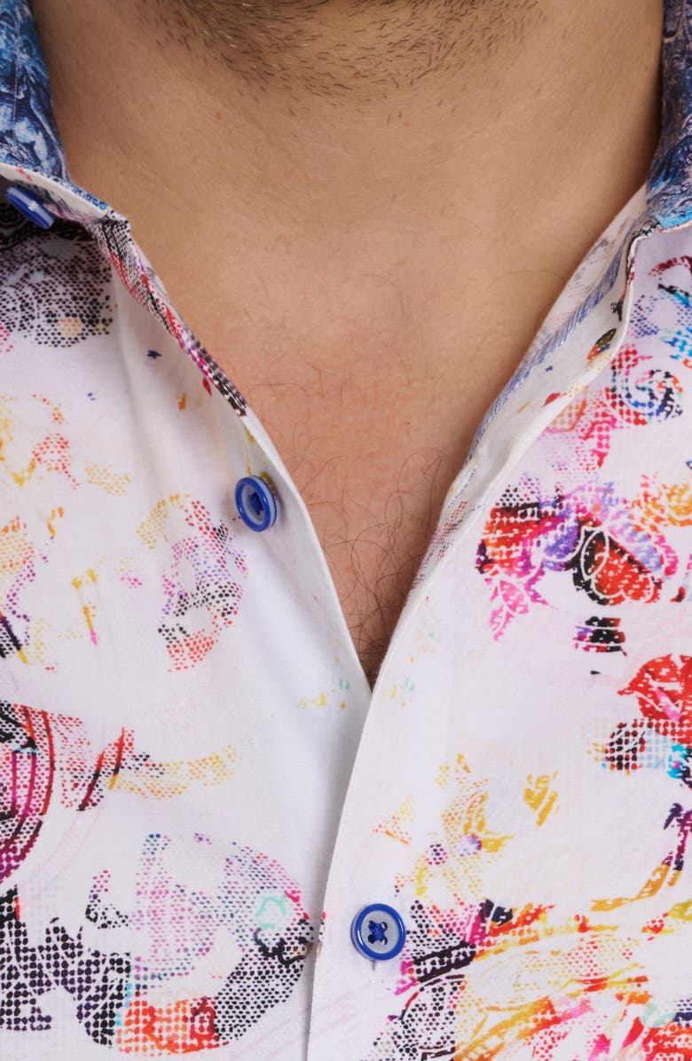 Robert Graham Abstract Print Stretch Cotton Short Sleeve Button-Up Shirt, Alternate, color, White