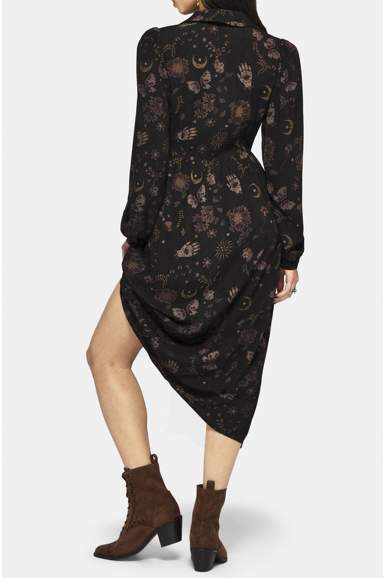 Angela Folk Print Button Up Midi Dress, Alternate, color, Brown
