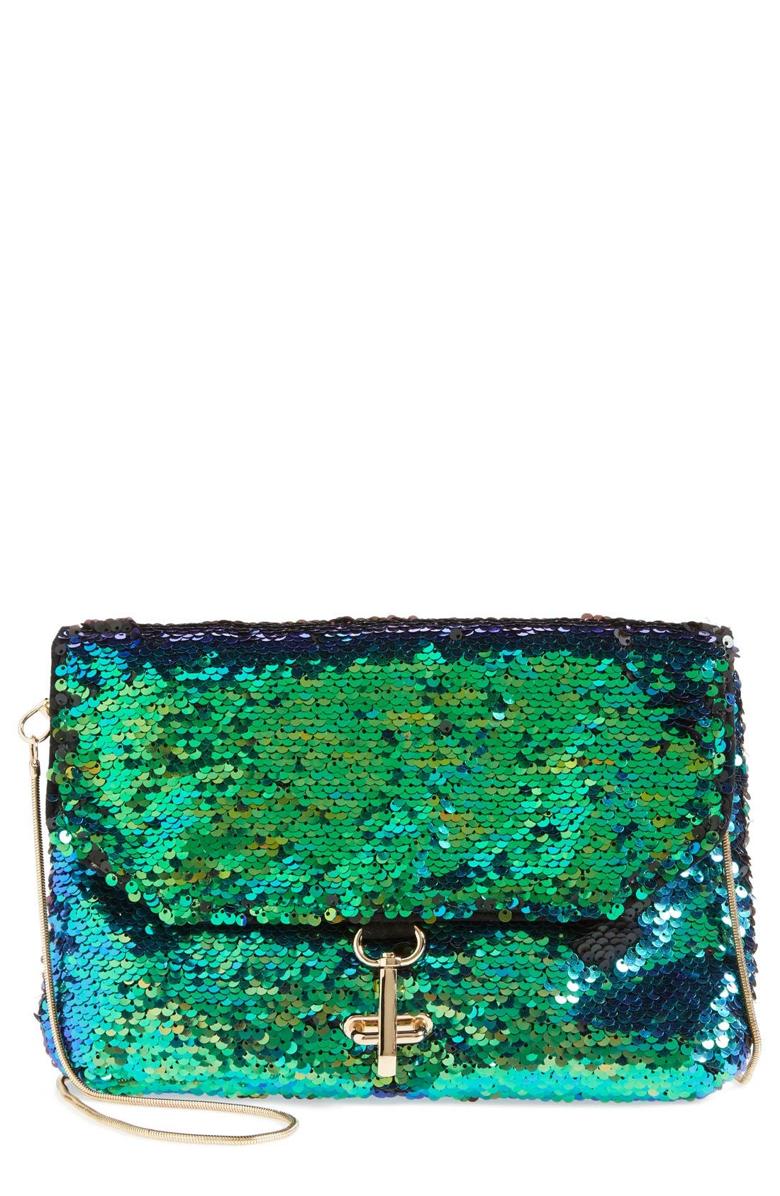 'Ariel' Convertible Sequin Clutch, Main, color, GREEN