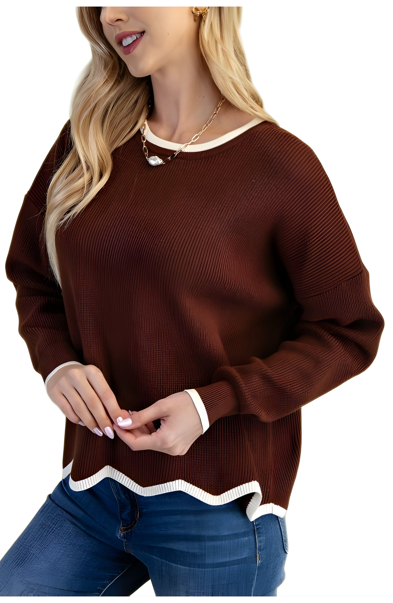 Knit and Lounge Waffle Knit Contrast Trim Sweater, Alternate, color, 