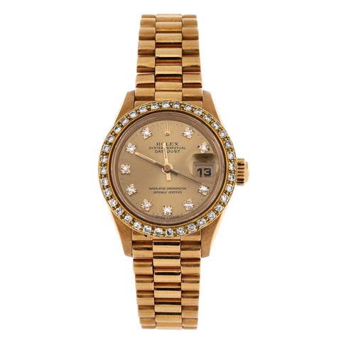 Oyster Perpetual President Datejust Automatic Watch Yellow Gold with Diamond Bezel and Markers 26