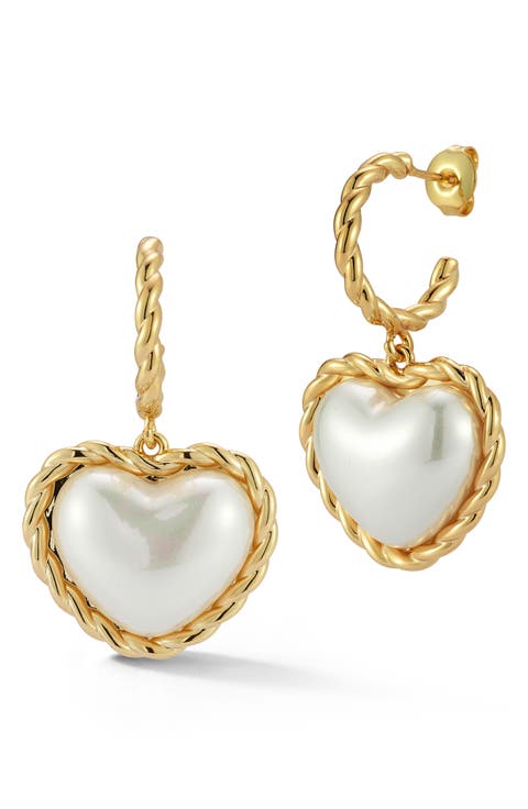 Faux Pearl Heart Drop Earrings