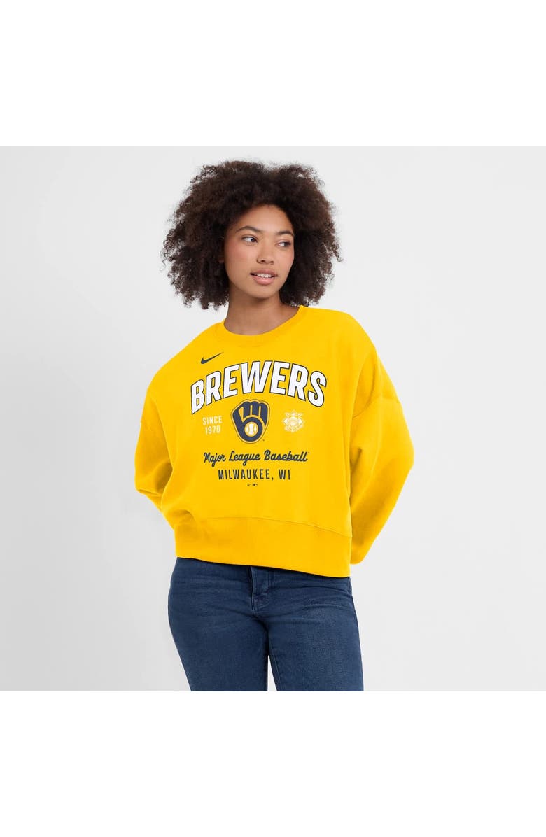 Nike Women's Nike Gold Milwaukee Brewers Oversized High Hip Pullover Sweatshirt, Alternate, color, 