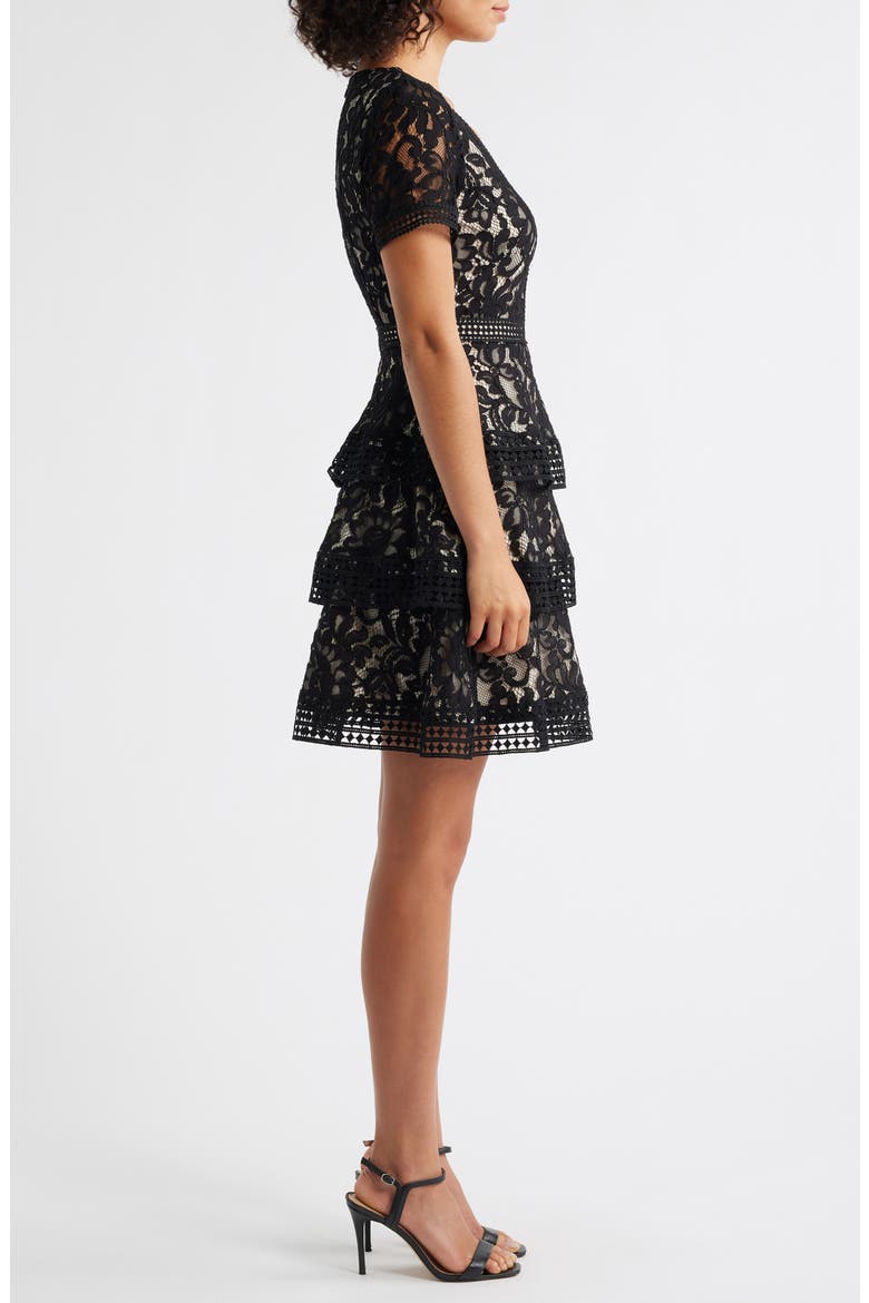 Lace Tiered Dress, Alternate, color, BLACK
