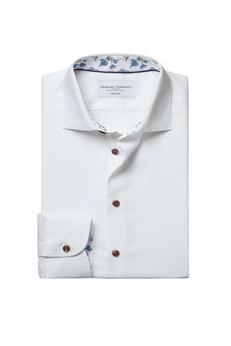 Non-Iron Stretch Printed Trim Shirt, Alternate, color, White
