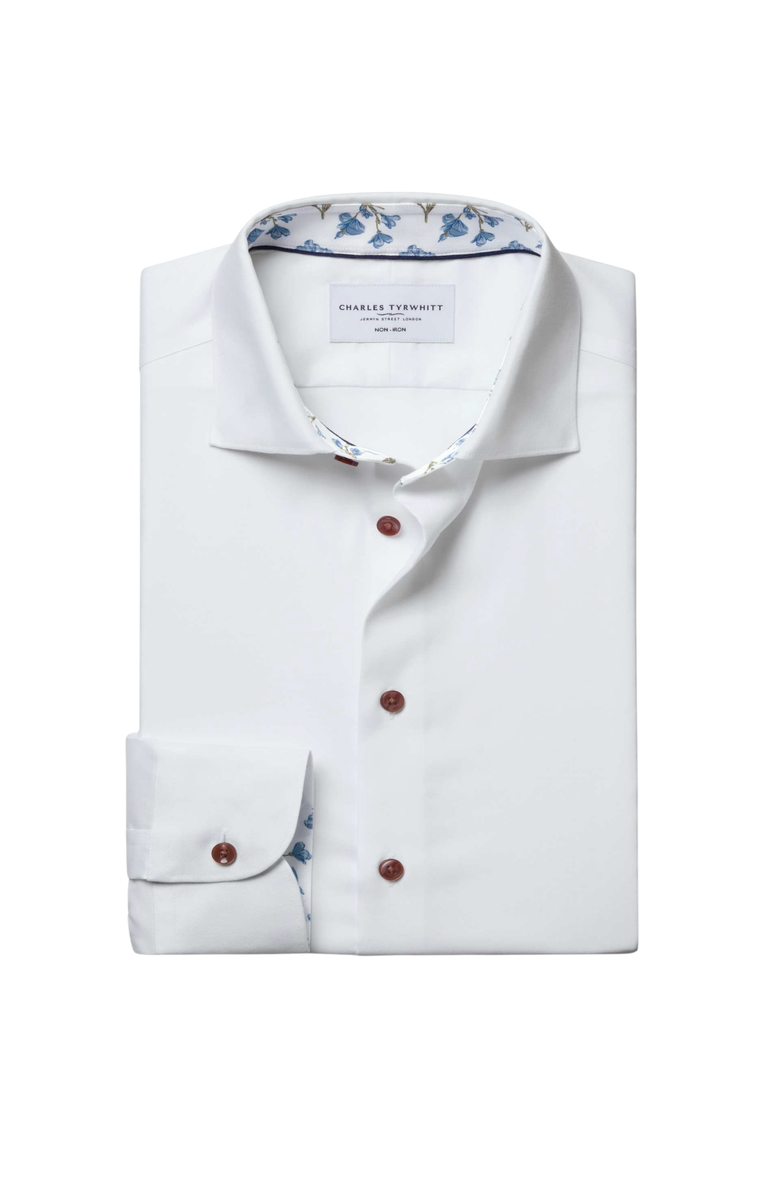 Charles Tyrwhitt Non-Iron Stretch Printed Trim Shirt, Alternate, color, White