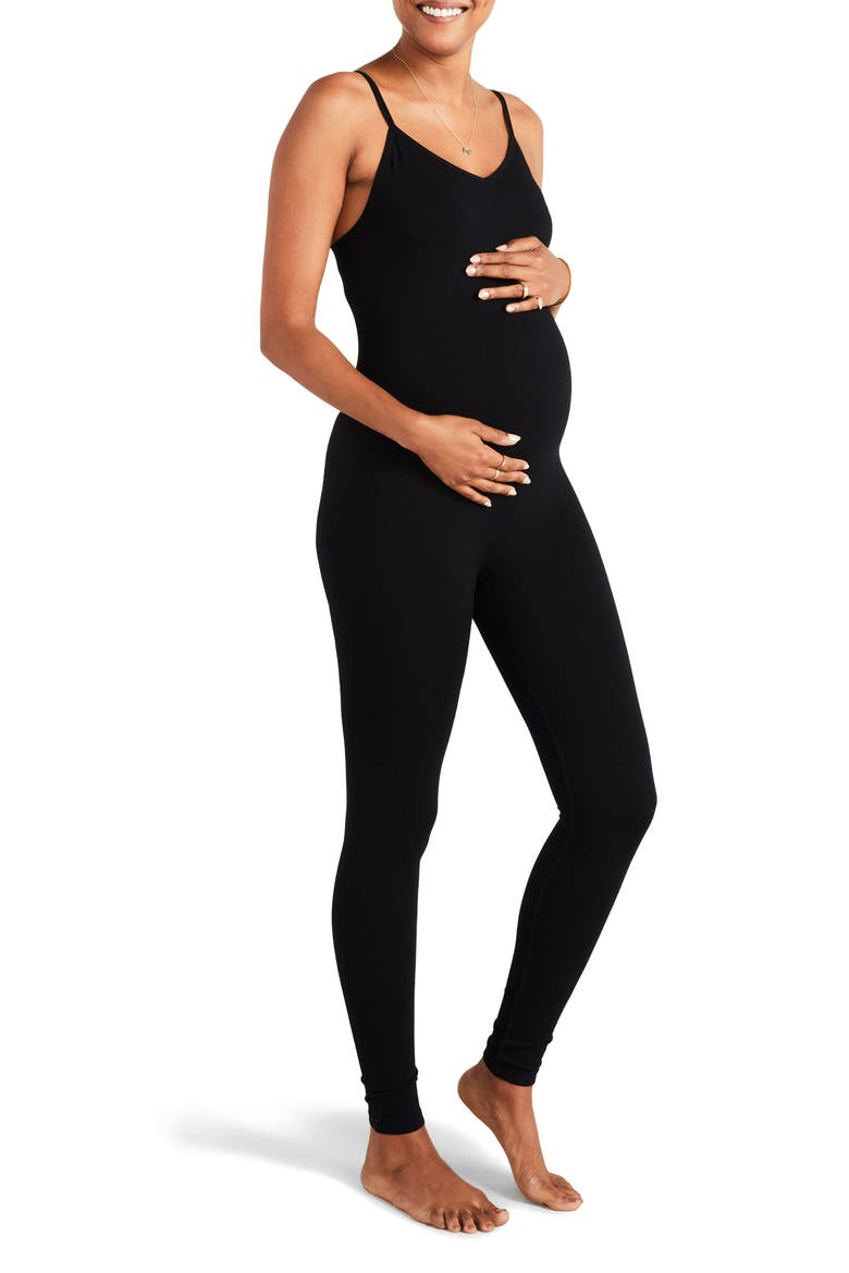 The Body Rib Maternity Unitard, Main, color, BLACK