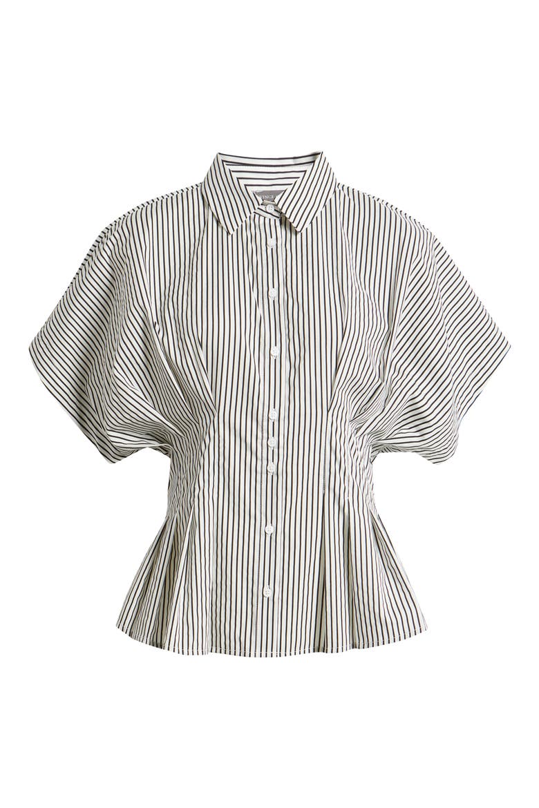 Pleat Waist Dolman Shirt, Alternate, color, RICH BLACK STRIPE