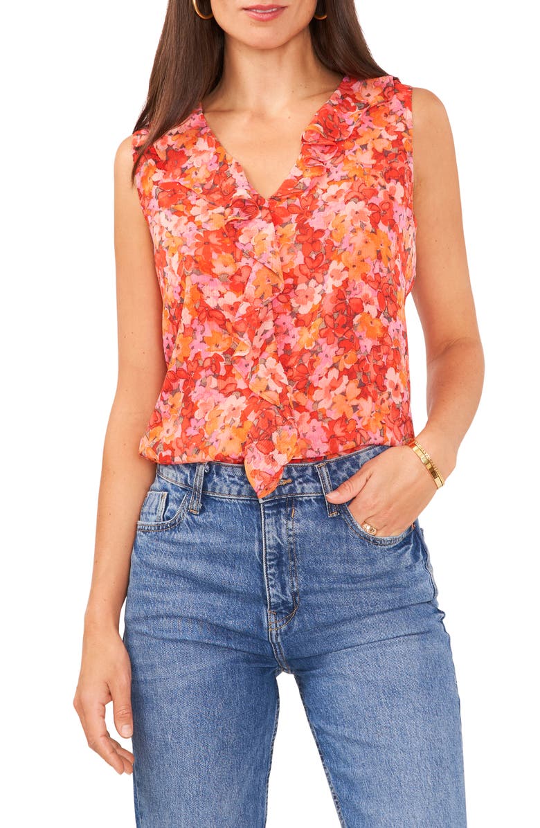 Vince Camuto Watercolor Print Sleeveless Top, Main, color, 