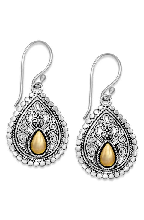 Sterling Silver & 18K Gold Filigree Drop Earrings