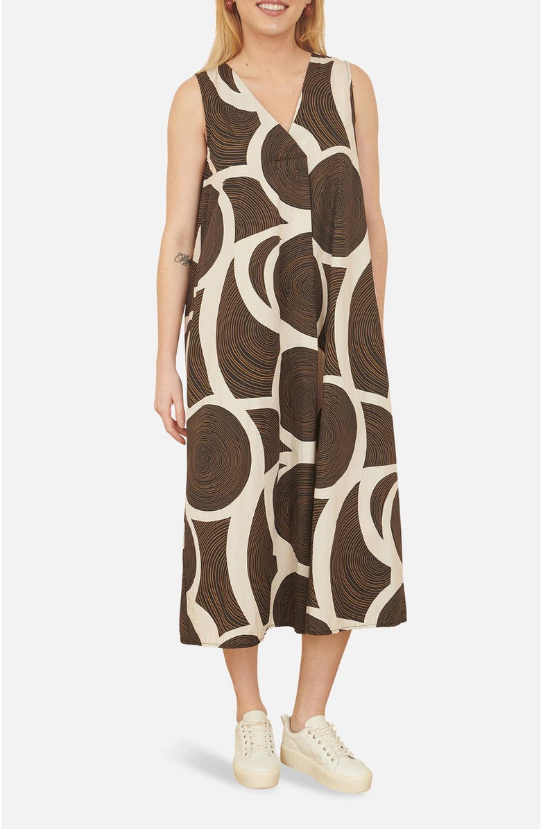 Yumi Sleeveless V-Neck Trapeze Midi Dress, Alternate, color, Brown