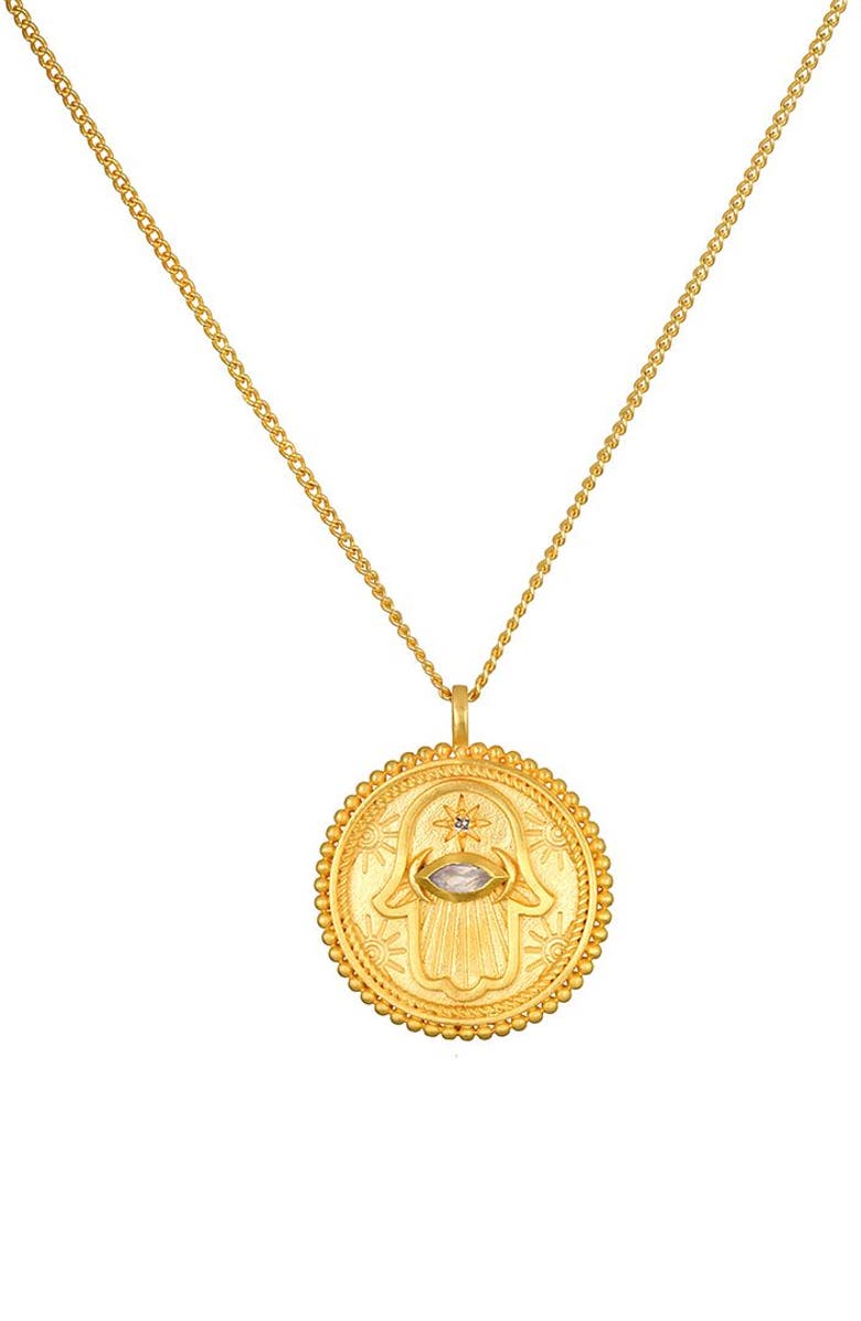 Satya Jewelry Cradled in Positivity Hamsa Necklace, Main, color, 