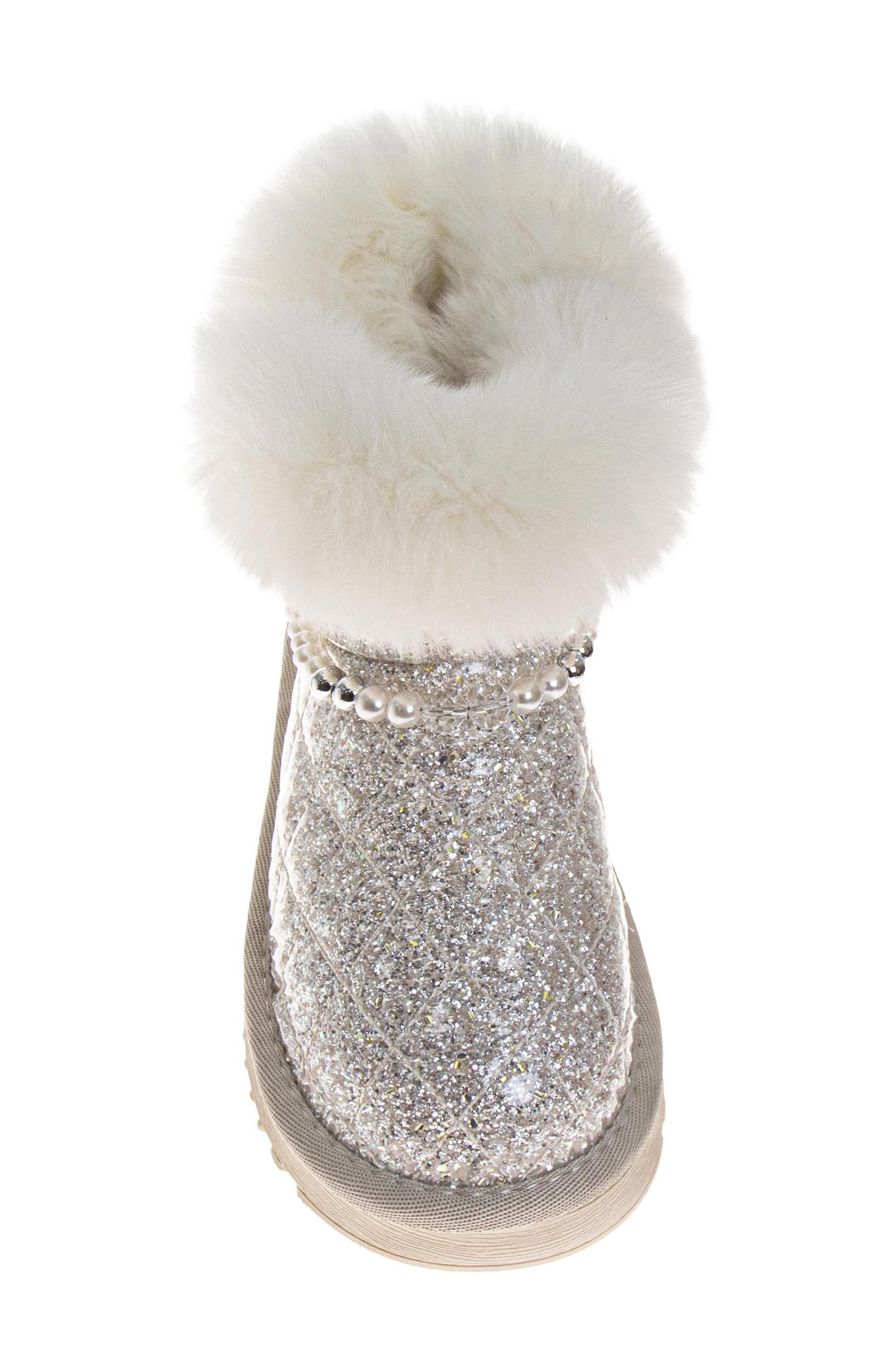 Kids' Cozy Glitter Faux Fur Bootie, Alternate, color, BEIGE