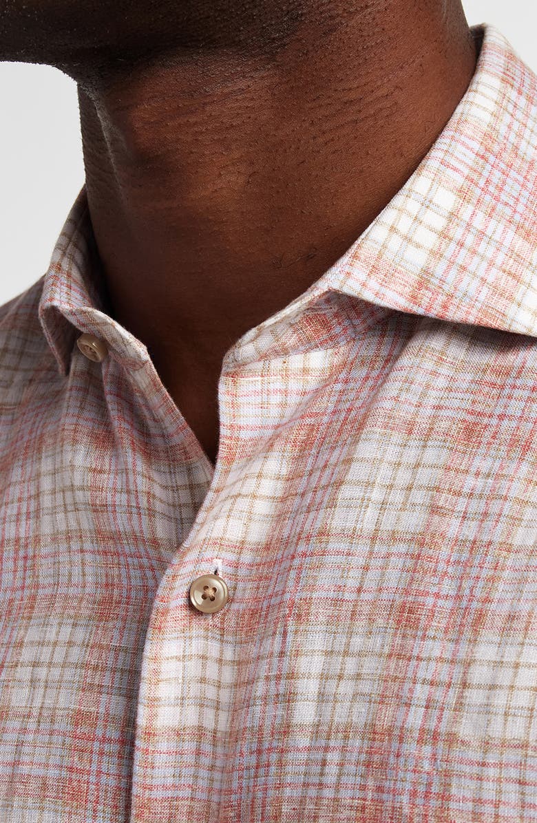 David Donahue Linen Check Sport Shirt, Alternate, color, Red/ Multi
