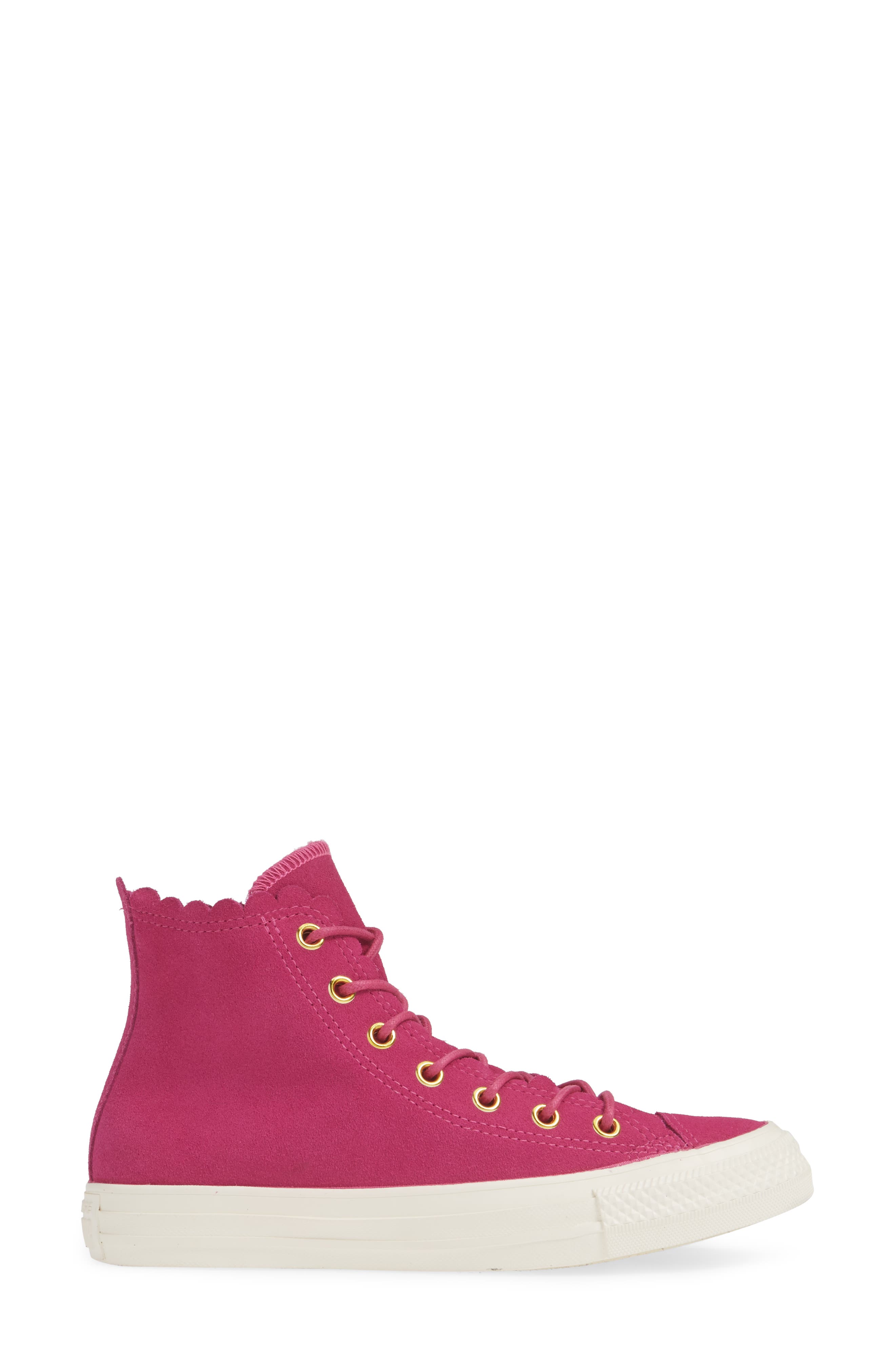 Chuck Taylor® All Star® Scallop High Top Suede Sneaker, Alternate, color, ACTIVE FUCHSIA/ GOLD/ EGRET