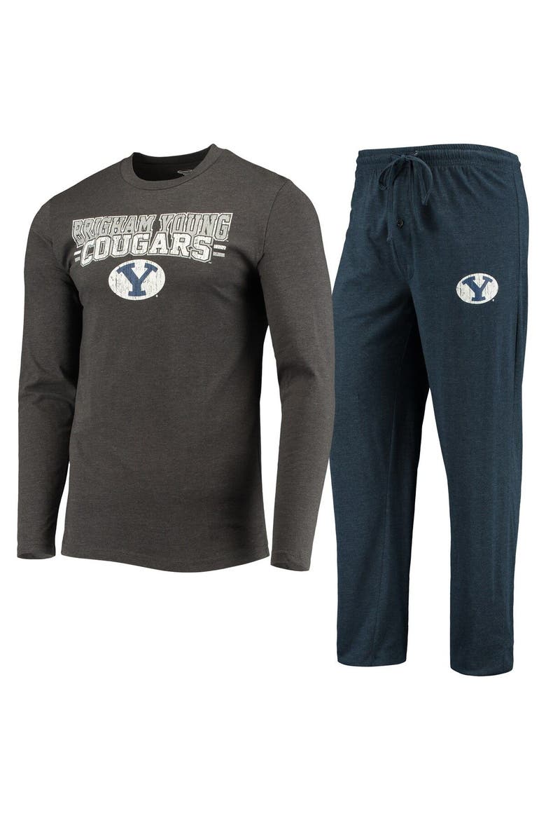 Men's Concepts Sport Navy/Heathered Charcoal BYU Cougars Meter Long Sleeve T-Shirt & Pants Sleep Set, Main, color, Navy