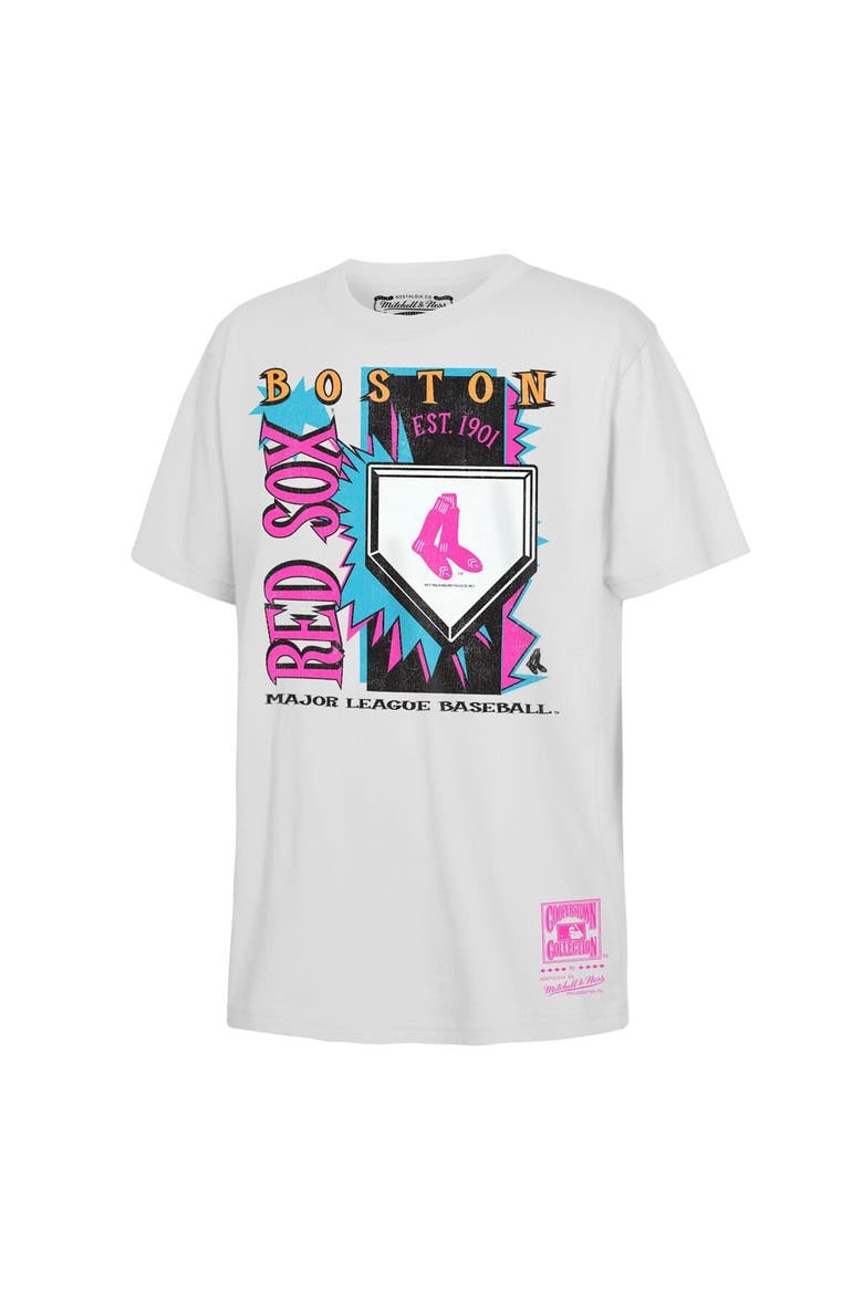 Youth Mitchell & Ness  White Boston Red Sox Cooperstown Neon Field Shock T-Shirt, Main, color, White