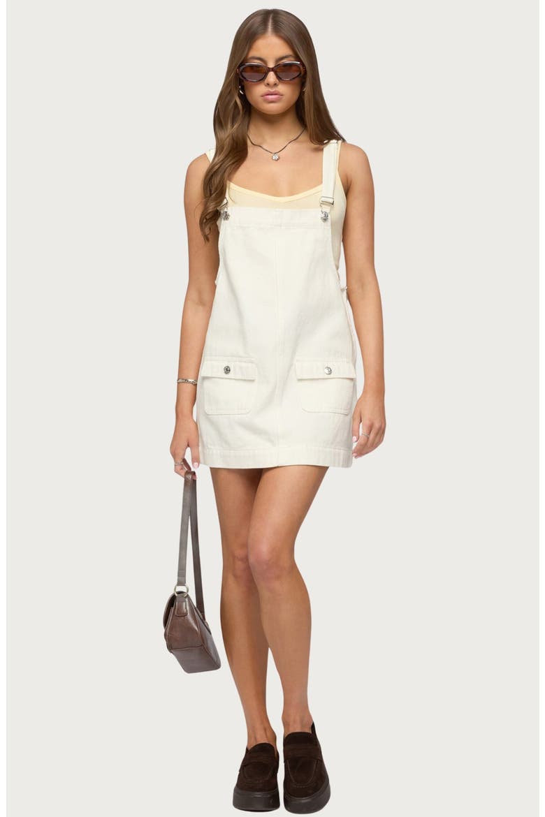 Denim Overall Minidress, Alternate, color, WHITE