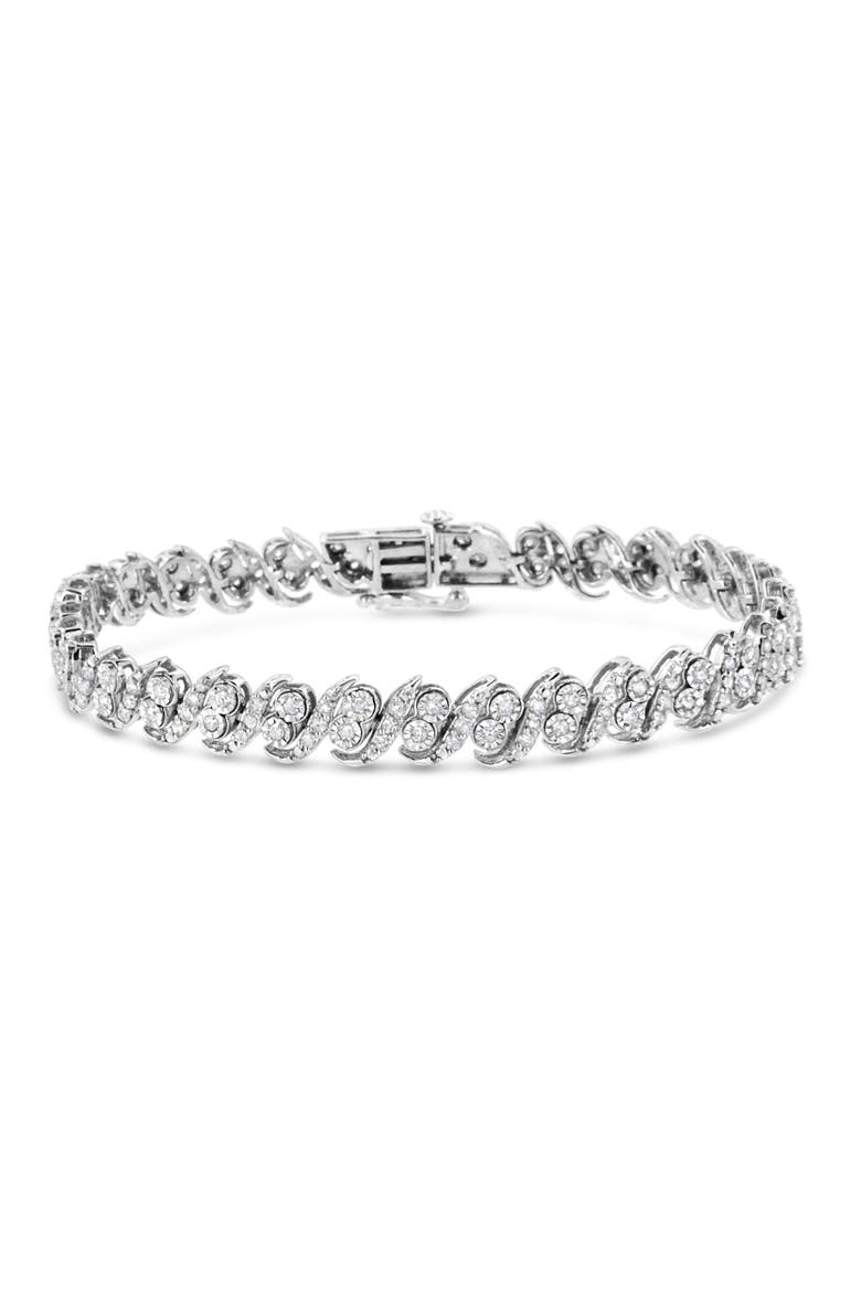 Silver 2.0 Cttw Round-Cut Diamond "S" Link Bracelet, Main, color, White