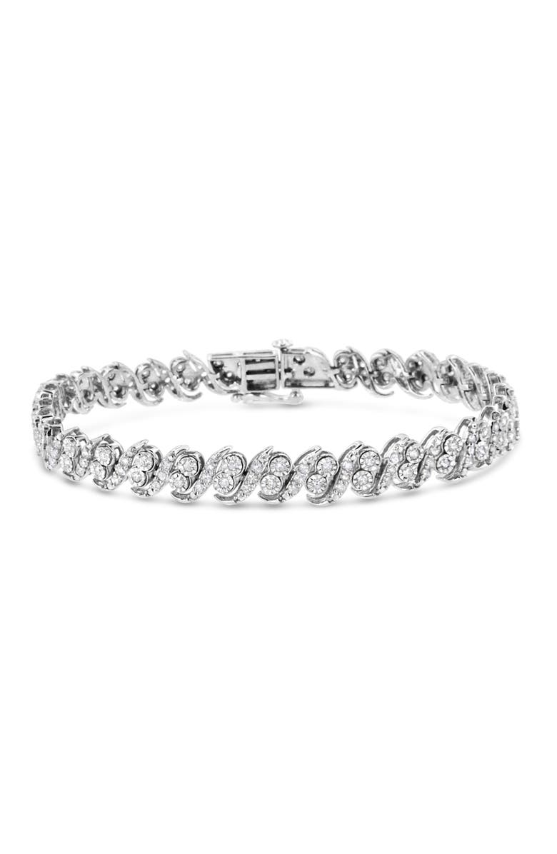 Haus of Brilliance Silver 2.0 Cttw Round-Cut Diamond "S" Link Bracelet, Main, color, White