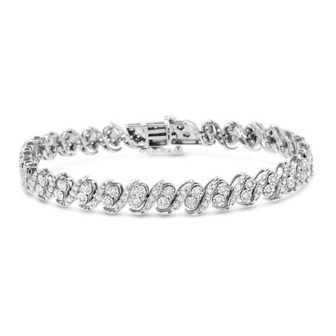 Silver 2.0 Cttw Round-Cut Diamond "S" Link Bracelet