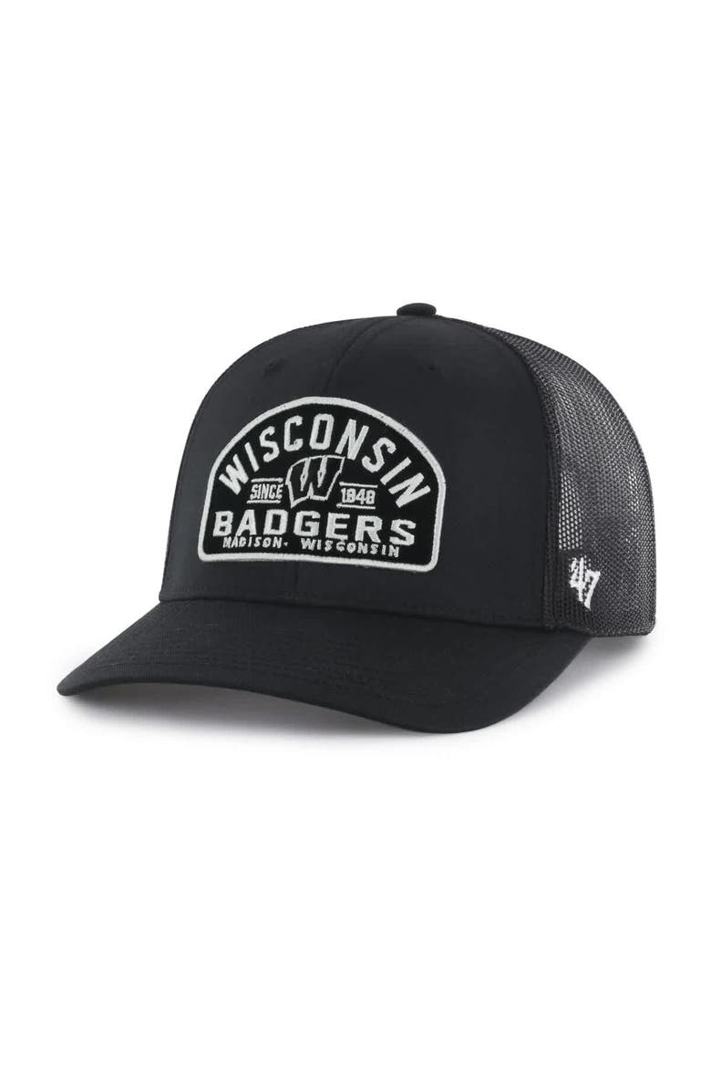 Men's '47  Black Wisconsin Badgers Leland Trucker Adjustable Hat, Main, color, Black