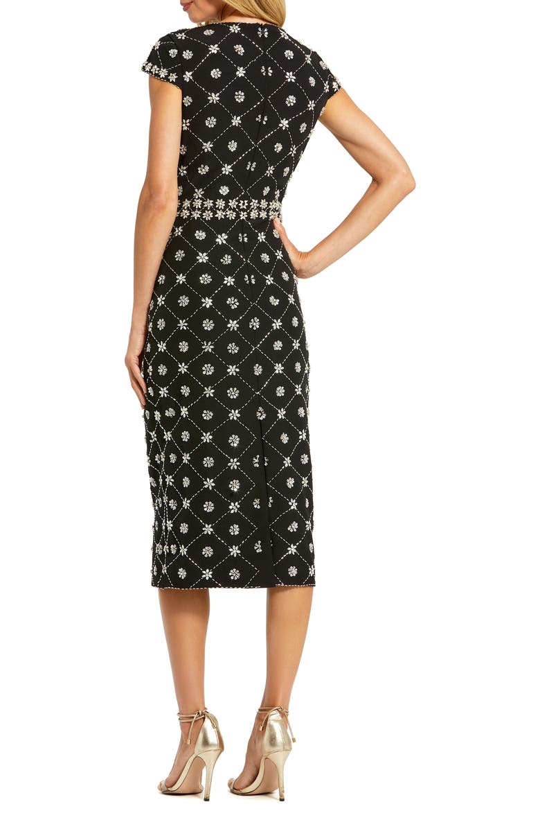 Mac Duggal Women's Hand Embellished High Neck Cap Sleeve Midi Dress, Alternate, color, Black