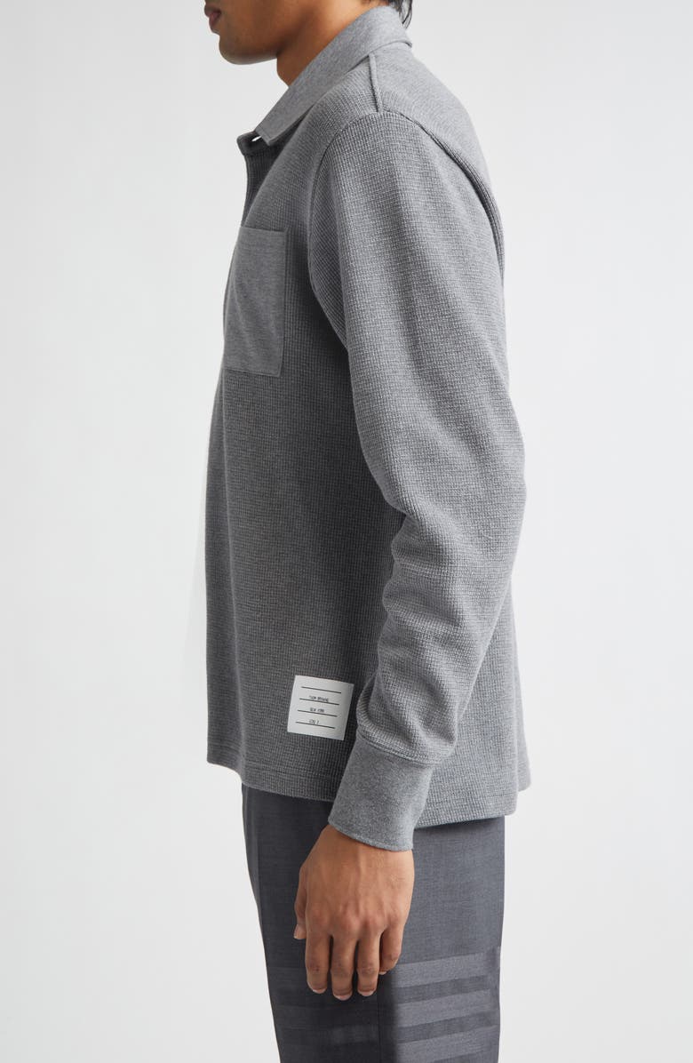 Thom Browne Waffle Knit Rugby Polo, Alternate, color, Med Grey