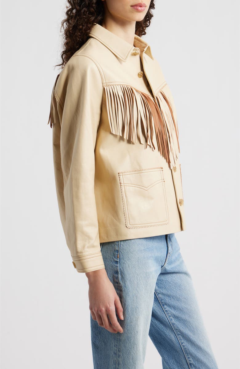 THE GREAT. The Leather Fringe Jacket, Alternate, color, Toasted Almond
