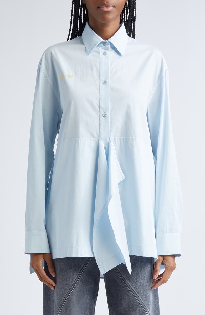 JW Anderson Crockery Embroidery Draped Peplum Shirt, Main, color, Pale Blue