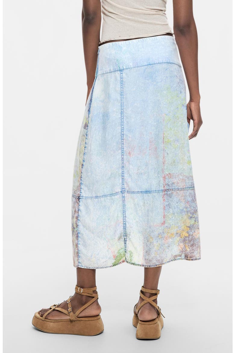 Graphic Print Straight Midi Denim Skirt, Alternate, color, LIGHT BLUE