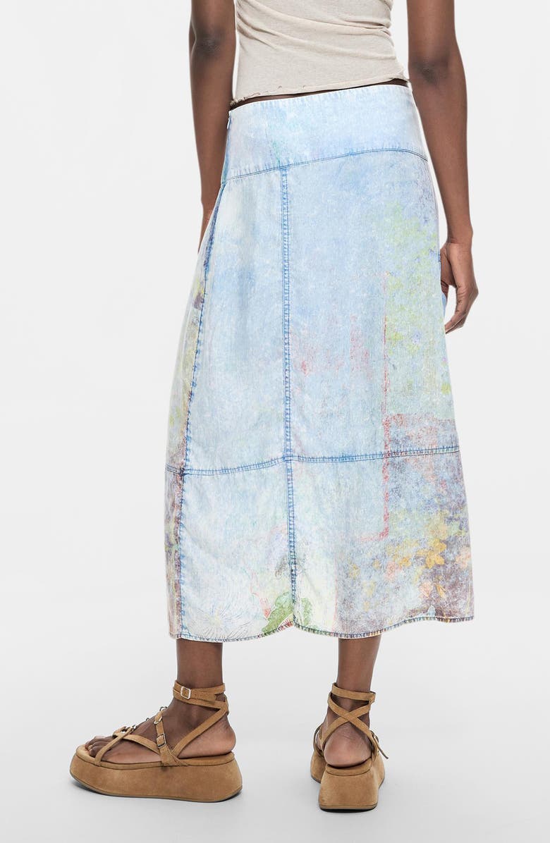 Desigual Graphic Print Straight Midi Denim Skirt, Alternate, color,