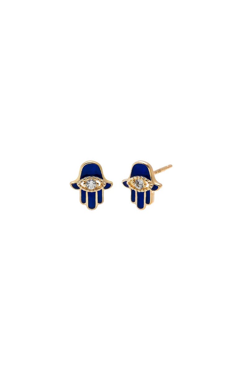 BY ADINA EDEN CZ Blue Hamsa Stud Earring 14K, Main, color, 14K Gold