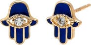 BY ADINA EDEN CZ Blue Hamsa Stud Earring 14K