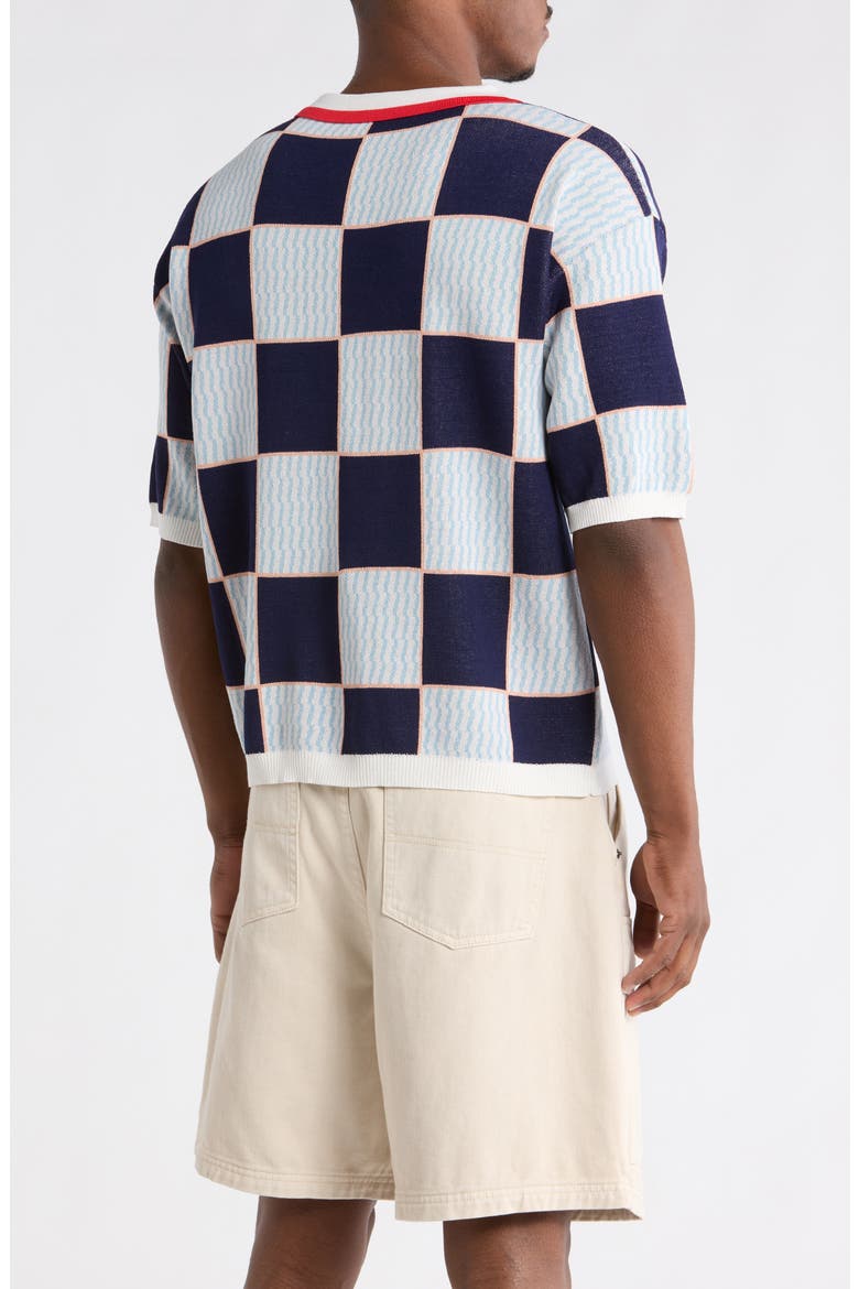 Checkerboard Embroidered Jacquard Knit Polo, Alternate, color, BLUE/ ECRU/ RED