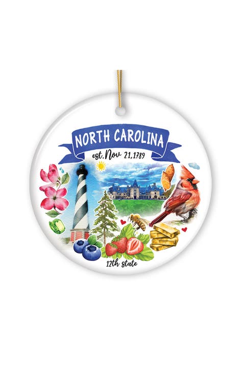 North Carolina Landmarks Watercolor Ceramic Ornament