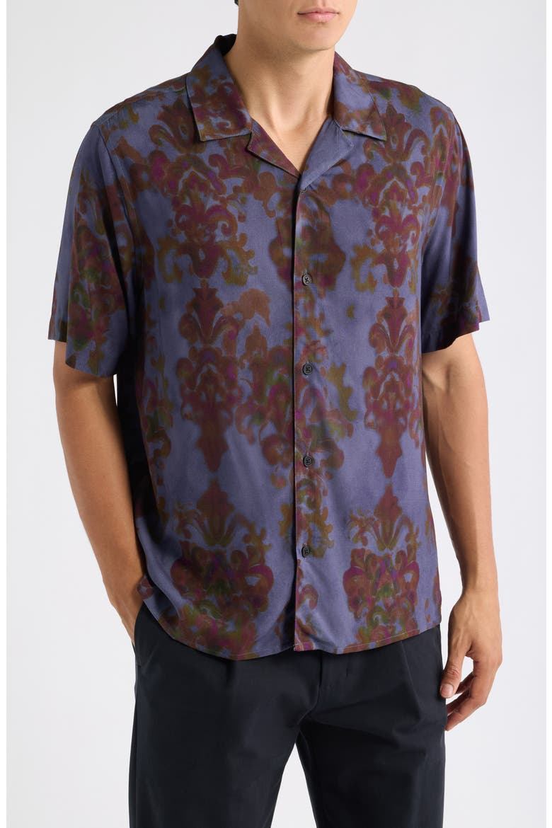 Didcot Ornate Blur Camp Shirt, Main, color, BLUE / BROWN