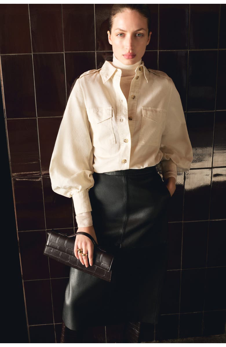 H&M Linen-blend Cargo Shirt, Alternate, color, Cream